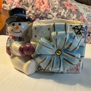 Vintage Snowman Ceramic Candle Holder